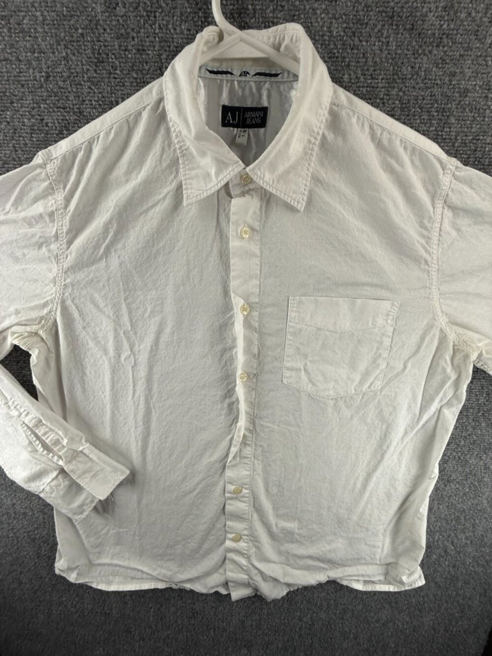 Armani Geometric Large White Italian Button Up Shirt Pocket Long Sleeve Designer